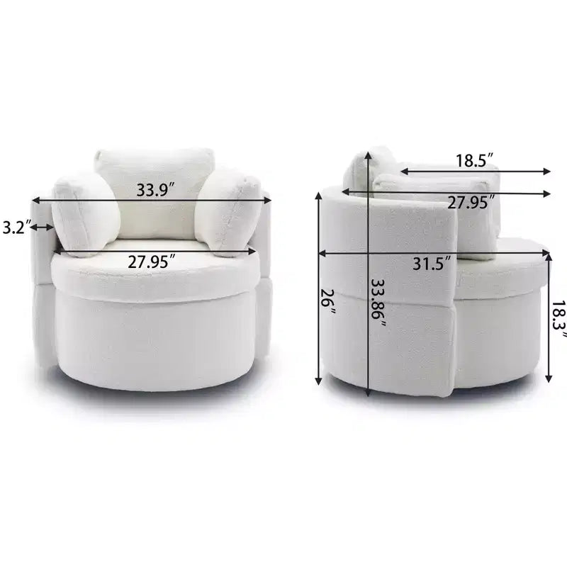 Fauteuil pivotant beige en tissu Teddy avec rangement, 1 place