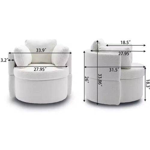 Fauteuil pivotant beige en tissu Teddy avec rangement, 1 place