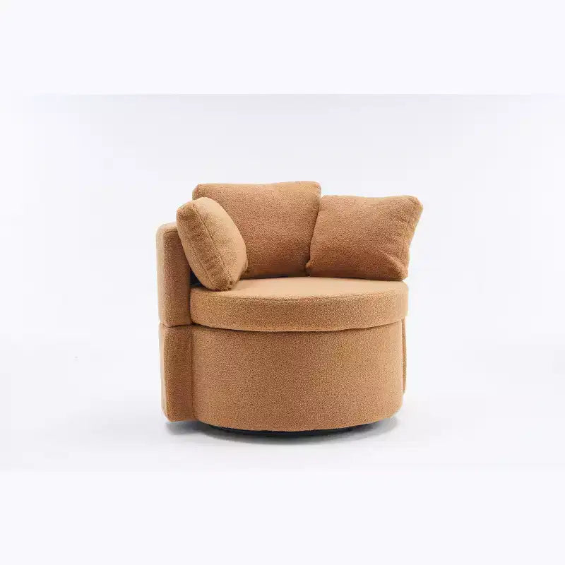 Fauteuil pivotant beige en tissu Teddy avec rangement, 1 place