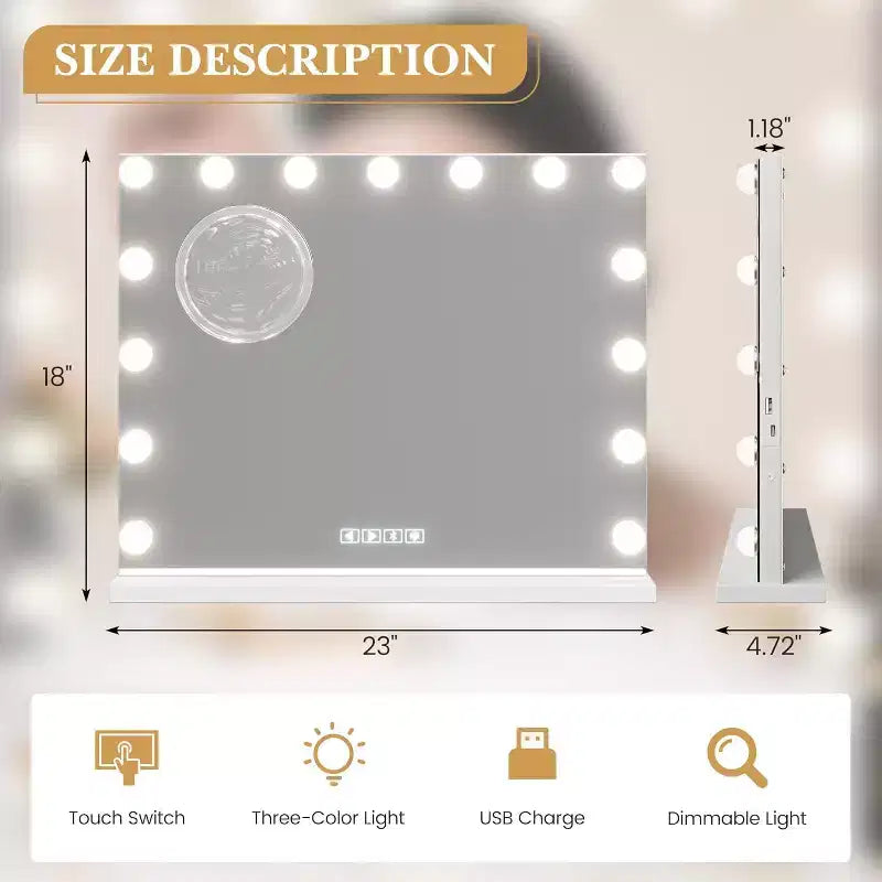 Miroir de courtoisie rond blanc avec 3 modes d'éclairage, commande tactile, 1 personne