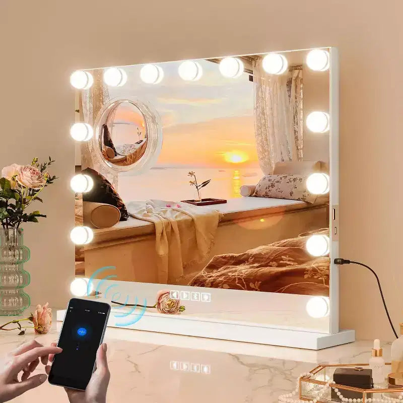 Miroir de courtoisie rond blanc avec 3 modes d'éclairage, commande tactile, 1 personne