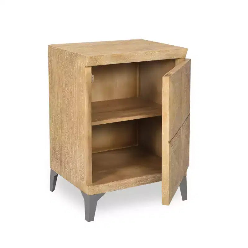 Armoire Bohème 1 porte Chêne Naturel Sablé et Piétement Fer Gris Antique