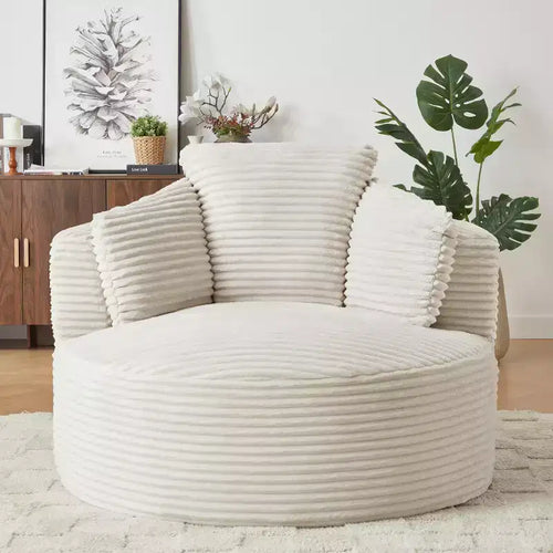 Fauteuil d'appoint rond en velours côtelé beige, dossier rembourré, une place