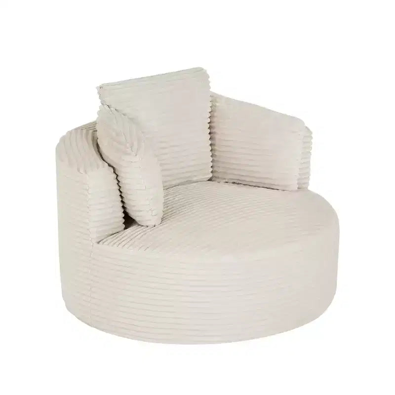 Fauteuil d'appoint rond en velours côtelé beige, dossier rembourré, une place