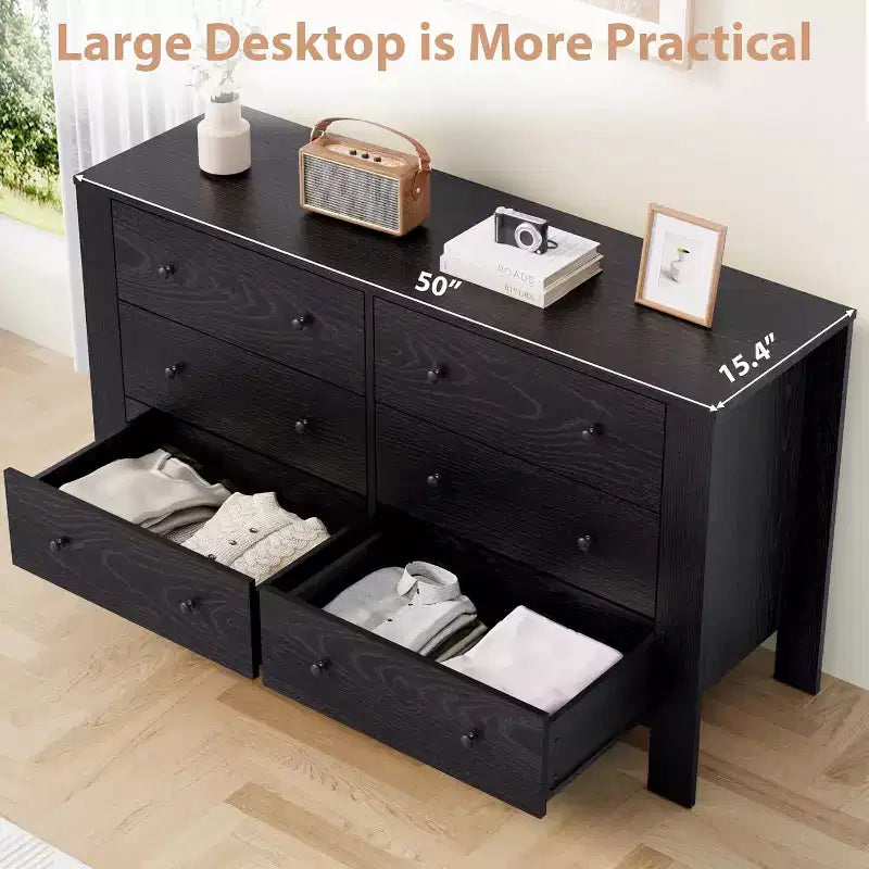 Commode noire à 6 tiroirs avec poignées en métal | Bois | Individuel