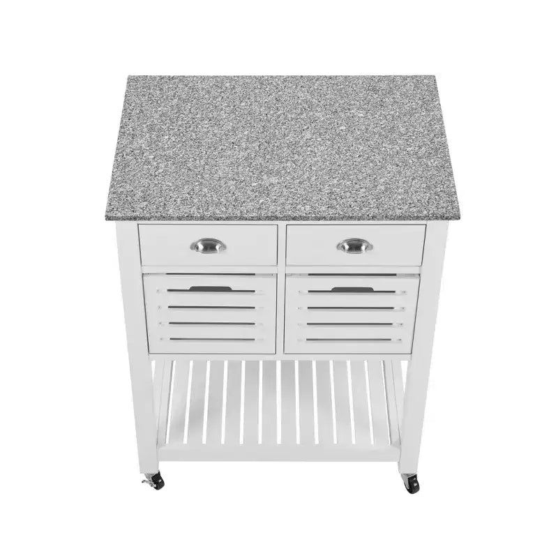 Desservant de cuisine roulant gris et blanc avec plateau en marbre – 1 personne