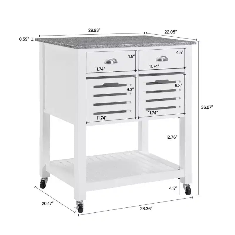 Desservant de cuisine roulant gris et blanc avec plateau en marbre – 1 personne