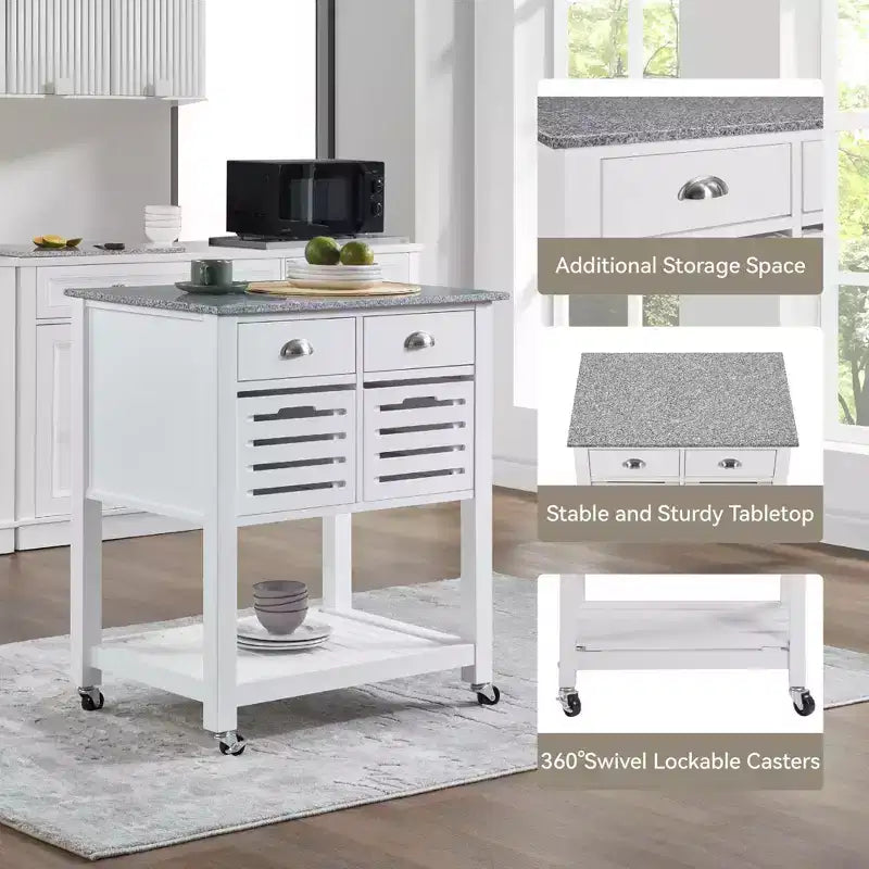 Desservant de cuisine roulant gris et blanc avec plateau en marbre – 1 personne