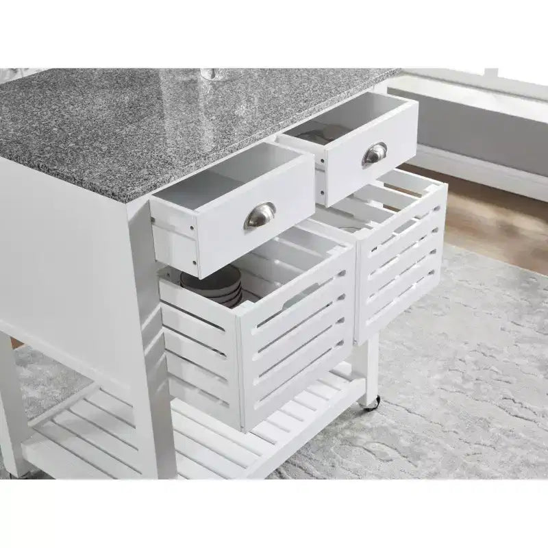 Desservant de cuisine roulant gris et blanc avec plateau en marbre – 1 personne