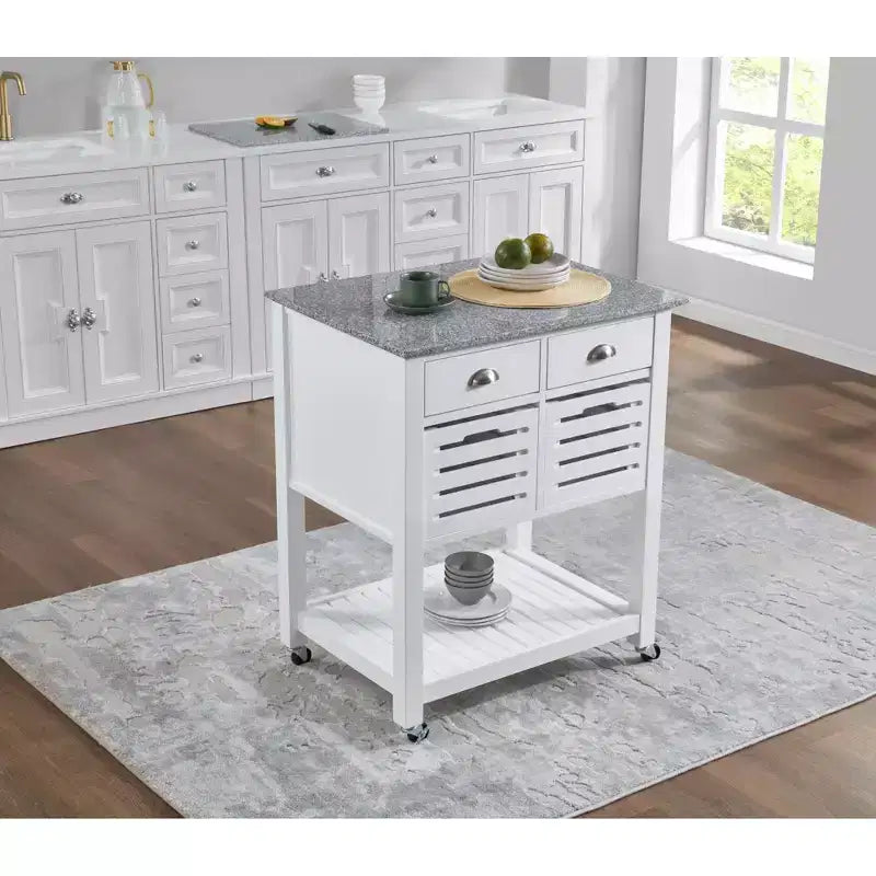 Desservant de cuisine roulant gris et blanc avec plateau en marbre – 1 personne