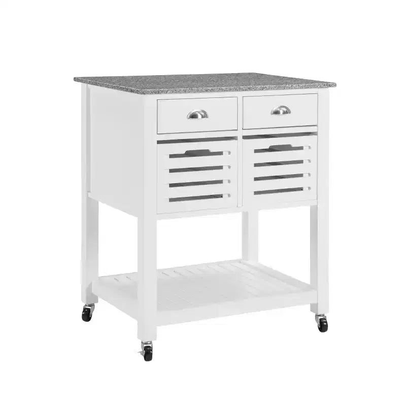 Desservant de cuisine roulant gris et blanc avec plateau en marbre – 1 personne
