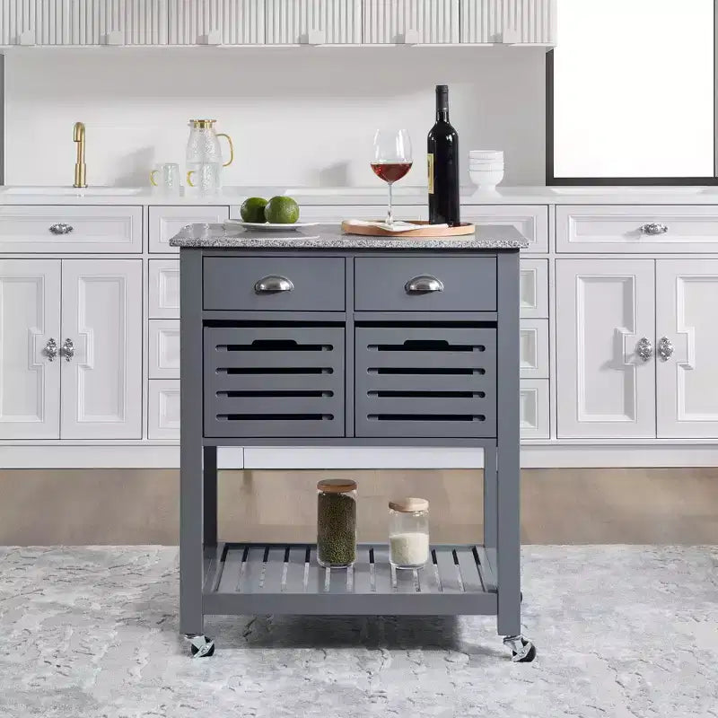 Desservant de cuisine roulant gris et blanc avec plateau en marbre – 1 personne