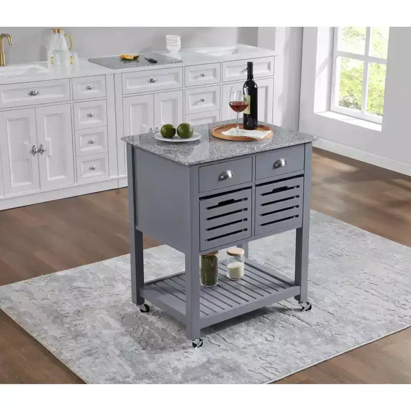 Desservant de cuisine roulant gris et blanc avec plateau en marbre – 1 personne