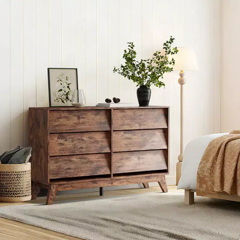 Commode noire à 6 tiroirs, style Mid-Century