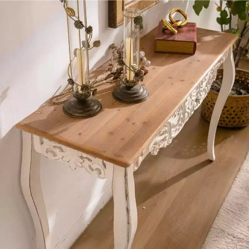Console Off-White et Marron, Style Campagne, Assemblage 1 personne, 110 cm L