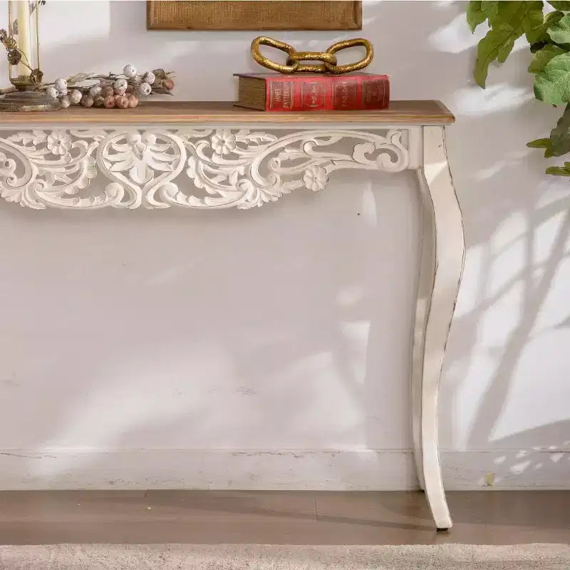 Console Off-White et Marron, Style Campagne, Assemblage 1 personne, 110 cm L