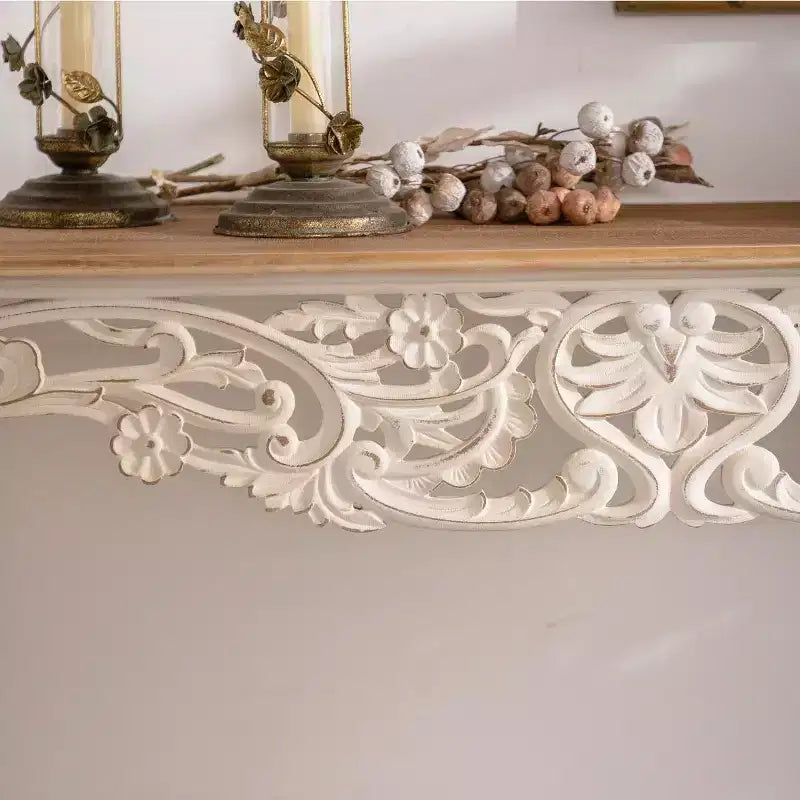 Console Off-White et Marron, Style Campagne, Assemblage 1 personne, 110 cm L
