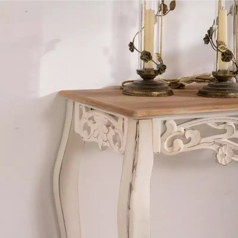 Console Off-White et Marron, Style Campagne, Assemblage 1 personne, 110 cm L