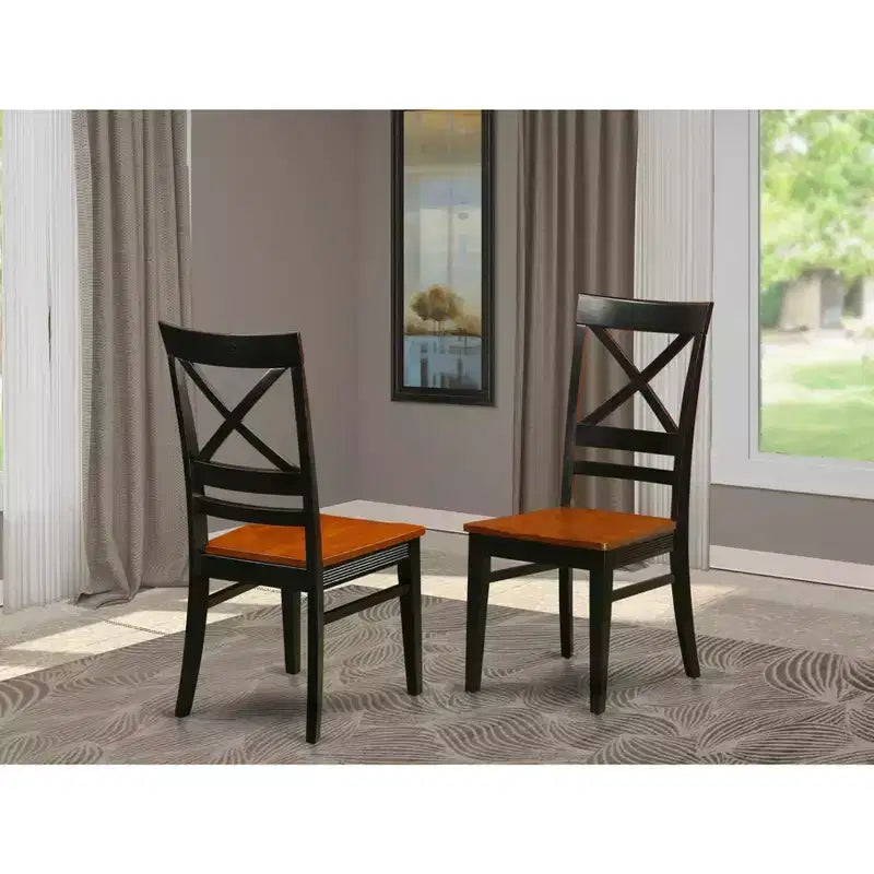 Chaise de salle à manger à dossier en X, assise en bois de cerisier, lot de 2