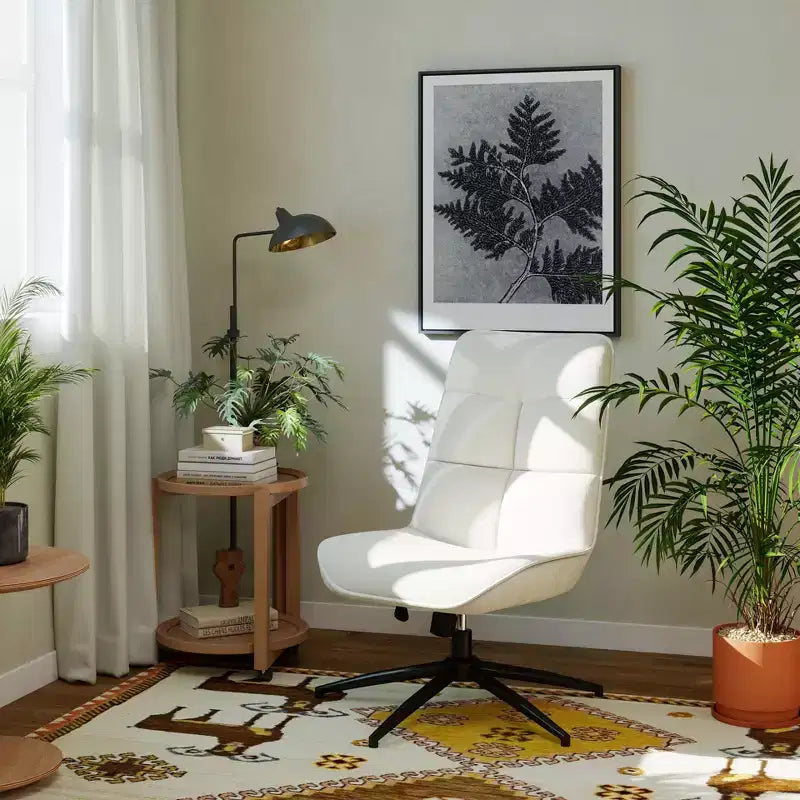 Fauteuil d'appoint pivotant sans accoudoirs, en tissu beige, une place