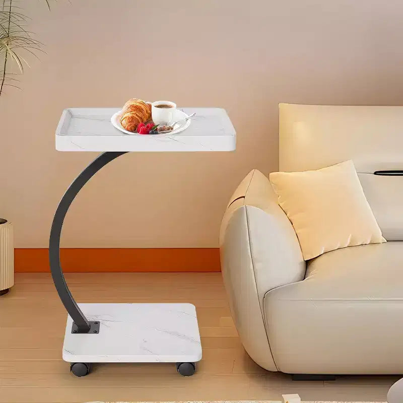 Table d'appoint en forme de C, Noyer / Blanc / Couleur Bois, Hauteur réglable, Rotation à 360°, Pour 1 personne