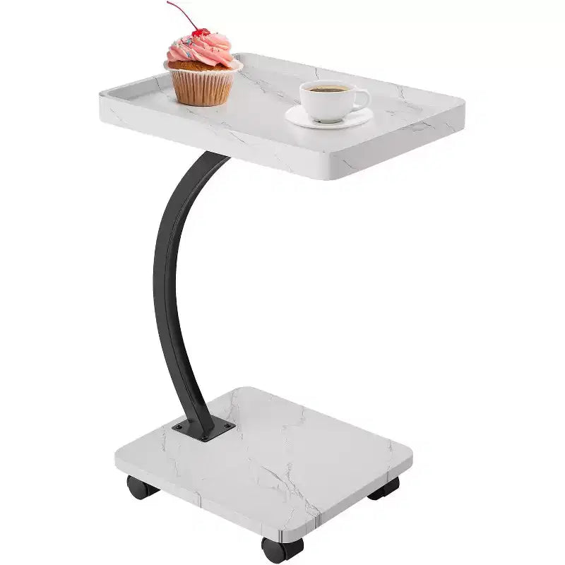 Table d'appoint en forme de C, Noyer / Blanc / Couleur Bois, Hauteur réglable, Rotation à 360°, Pour 1 personne