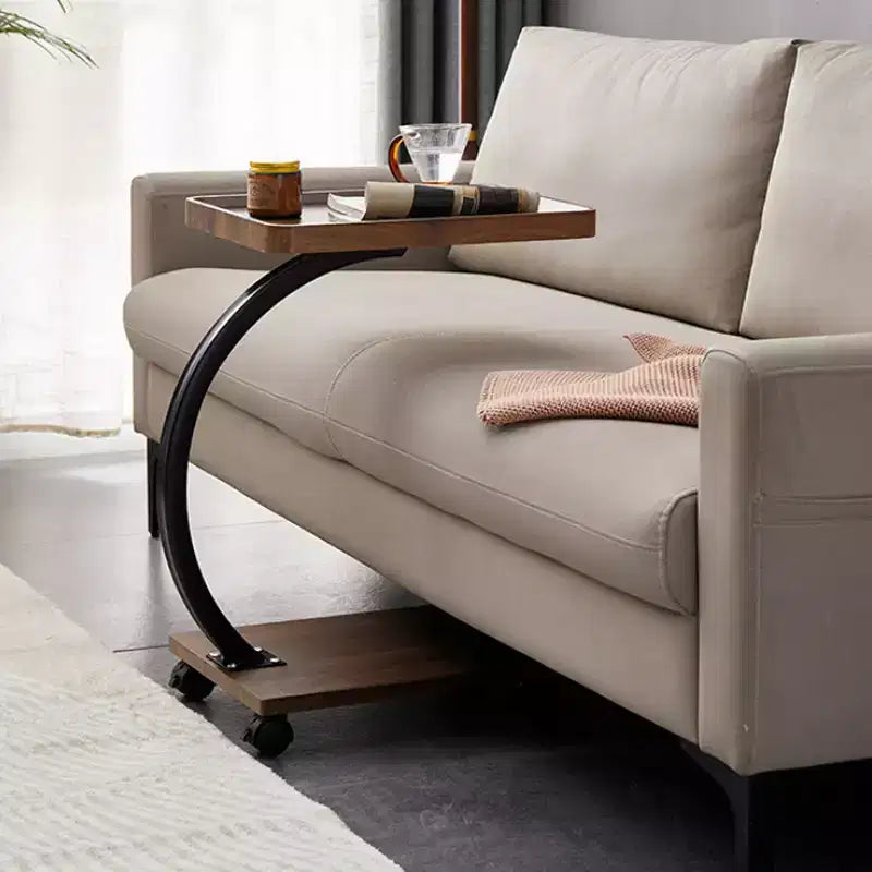 Table d'appoint en forme de C, Noyer / Blanc / Couleur Bois, Hauteur réglable, Rotation à 360°, Pour 1 personne