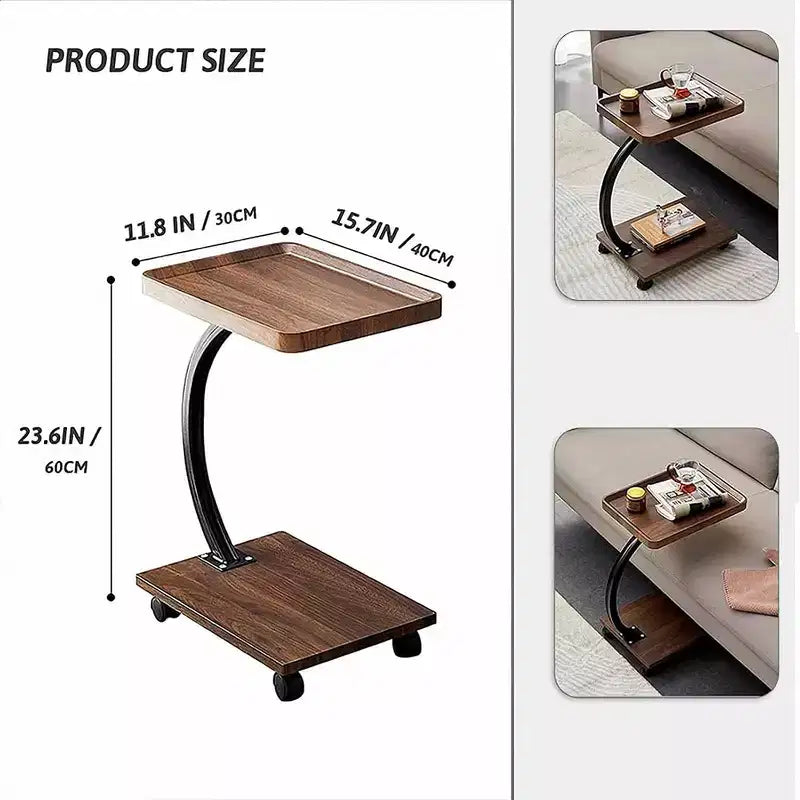 Table d'appoint en forme de C, Noyer / Blanc / Couleur Bois, Hauteur réglable, Rotation à 360°, Pour 1 personne