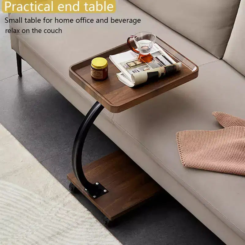 Table d'appoint en forme de C, Noyer / Blanc / Couleur Bois, Hauteur réglable, Rotation à 360°, Pour 1 personne