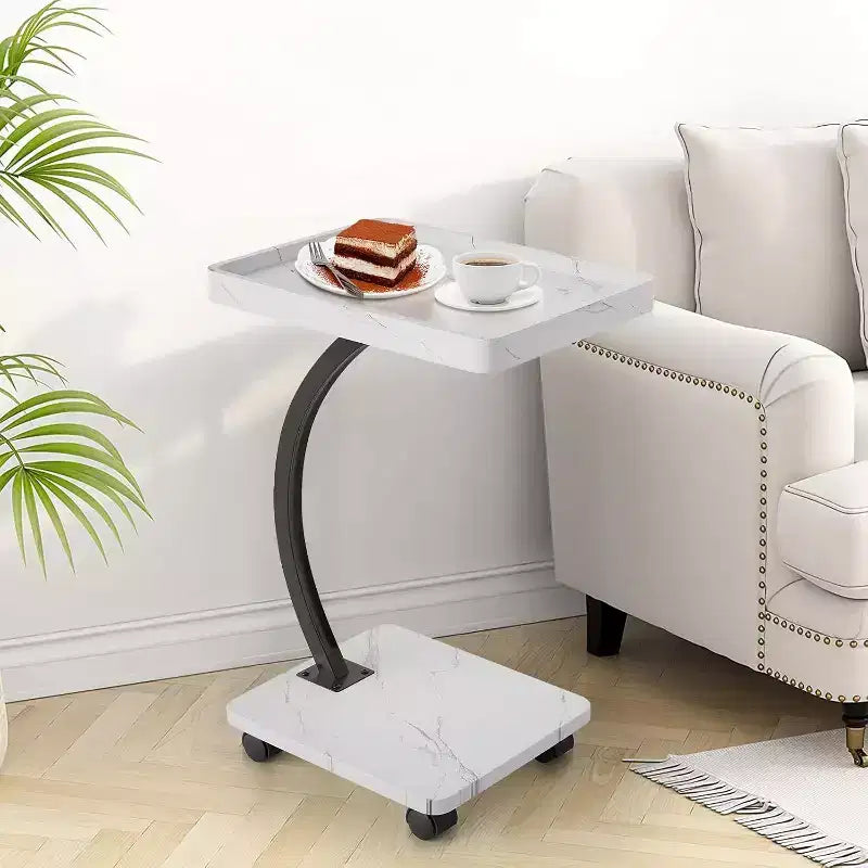 Table d'appoint en forme de C, Noyer / Blanc / Couleur Bois, Hauteur réglable, Rotation à 360°, Pour 1 personne