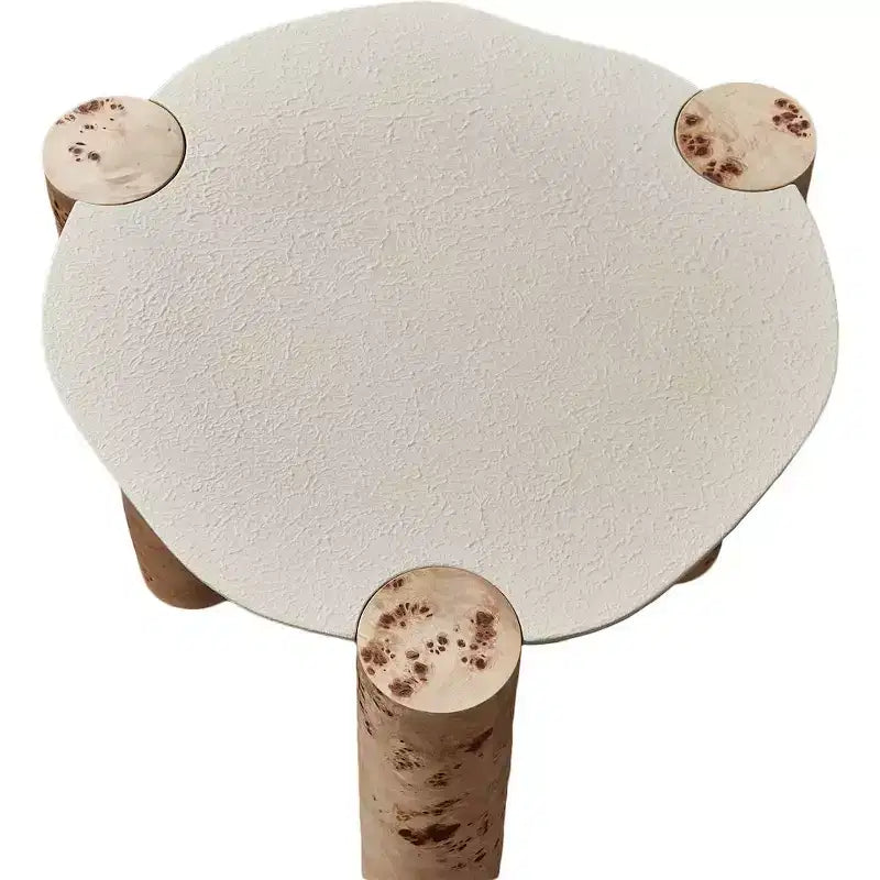 Table d'appoint ronde marron et beige, placage ronce, 1 pièce