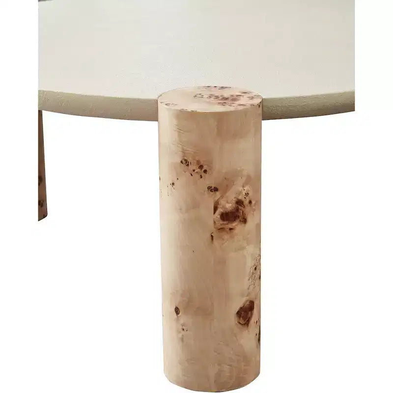 Table d'appoint ronde marron et beige, placage ronce, 1 pièce