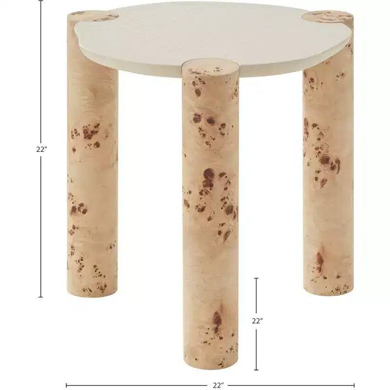 Table d'appoint ronde marron et beige, placage ronce, 1 pièce
