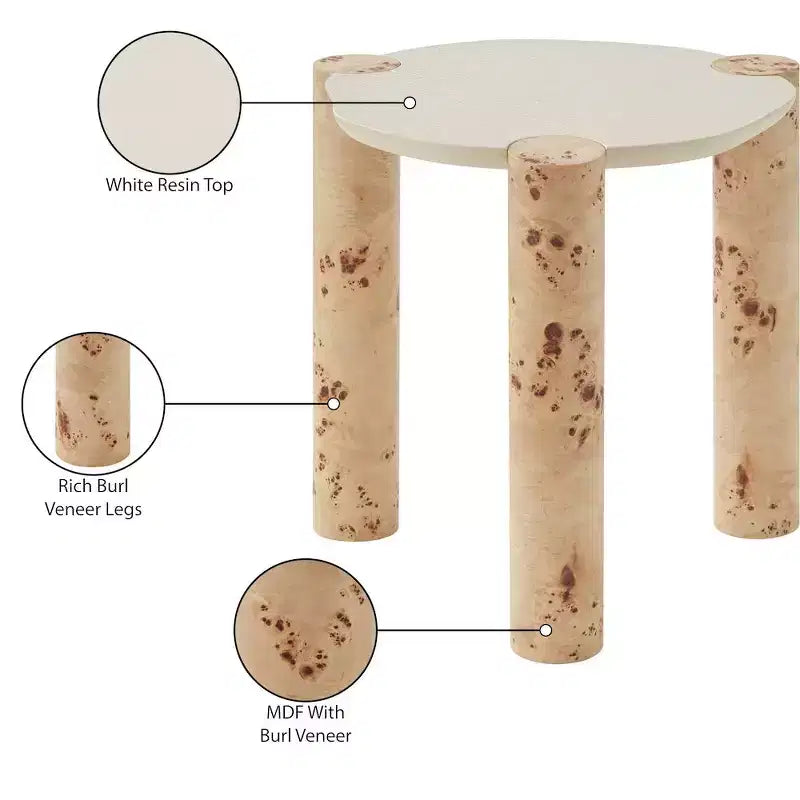 Table d'appoint ronde marron et beige, placage ronce, 1 pièce