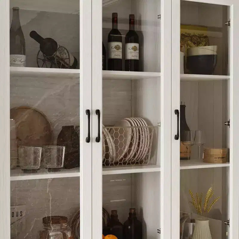 Vaisselier de cuisine marron/blanc avec portes vitrées – Armoire de rangement à 6 portes et 3 tiroirs, assemblage par 1 personne