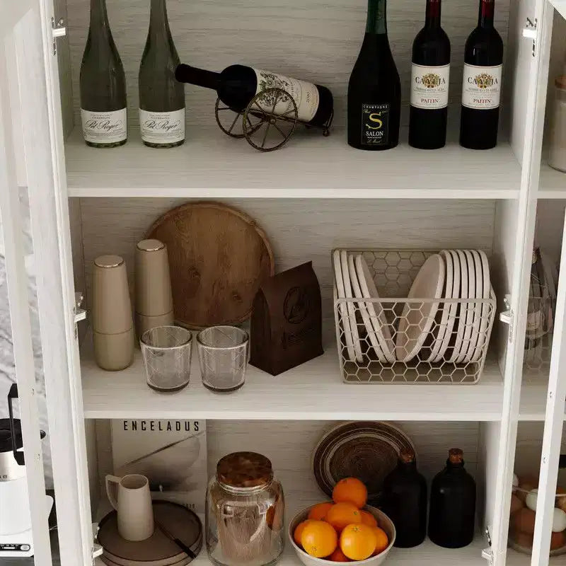 Vaisselier de cuisine marron/blanc avec portes vitrées – Armoire de rangement à 6 portes et 3 tiroirs, assemblage par 1 personne