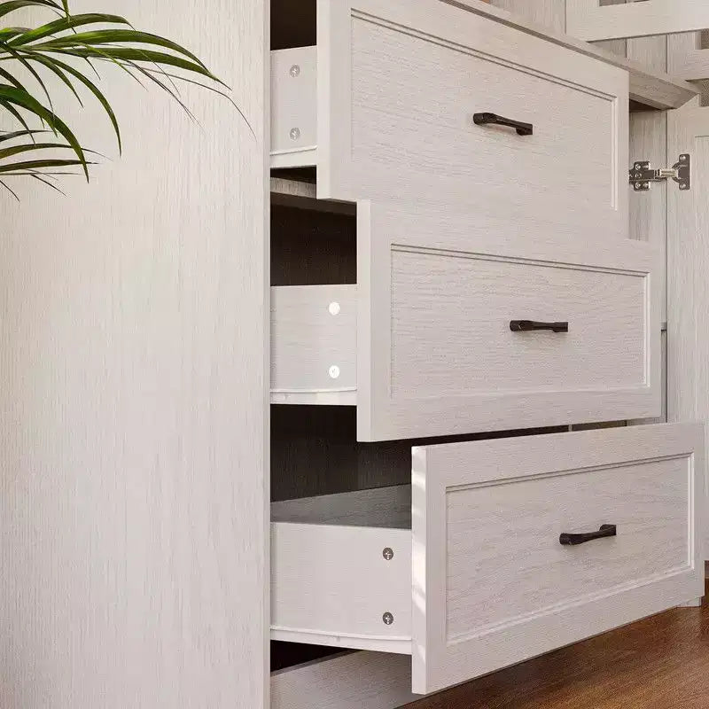 Vaisselier de cuisine marron/blanc avec portes vitrées – Armoire de rangement à 6 portes et 3 tiroirs, assemblage par 1 personne