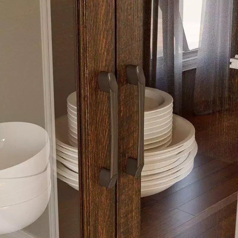 Vaisselier de cuisine marron/blanc avec portes vitrées – Armoire de rangement à 6 portes et 3 tiroirs, assemblage par 1 personne