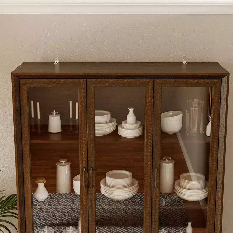 Vaisselier de cuisine marron/blanc avec portes vitrées – Armoire de rangement à 6 portes et 3 tiroirs, assemblage par 1 personne