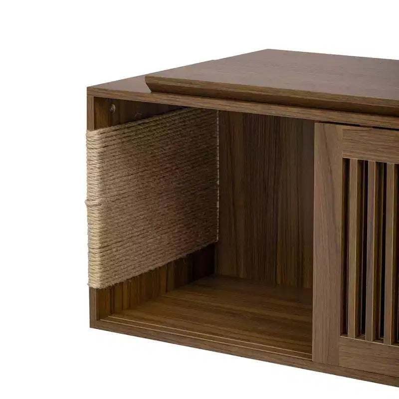 Meuble TV en noyer avec griffoir et rangement, extensible, pour téléviseurs jusqu'à 85 pouces