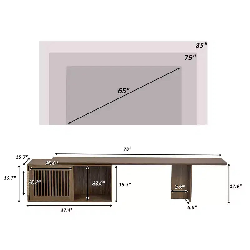 Meuble TV en noyer avec griffoir et rangement, extensible, pour téléviseurs jusqu'à 85 pouces