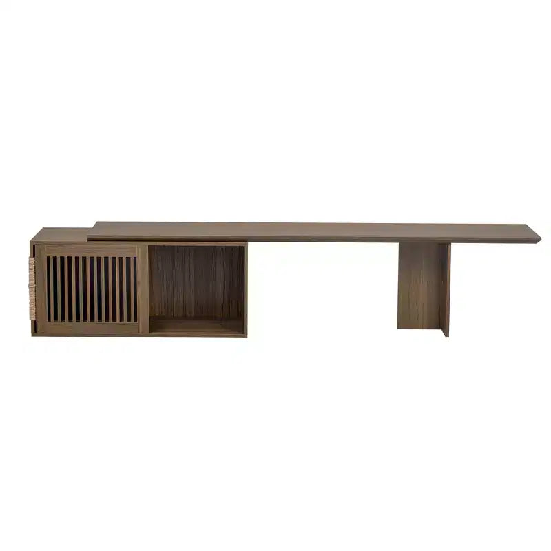 Meuble TV en noyer avec griffoir et rangement, extensible, pour téléviseurs jusqu'à 85 pouces