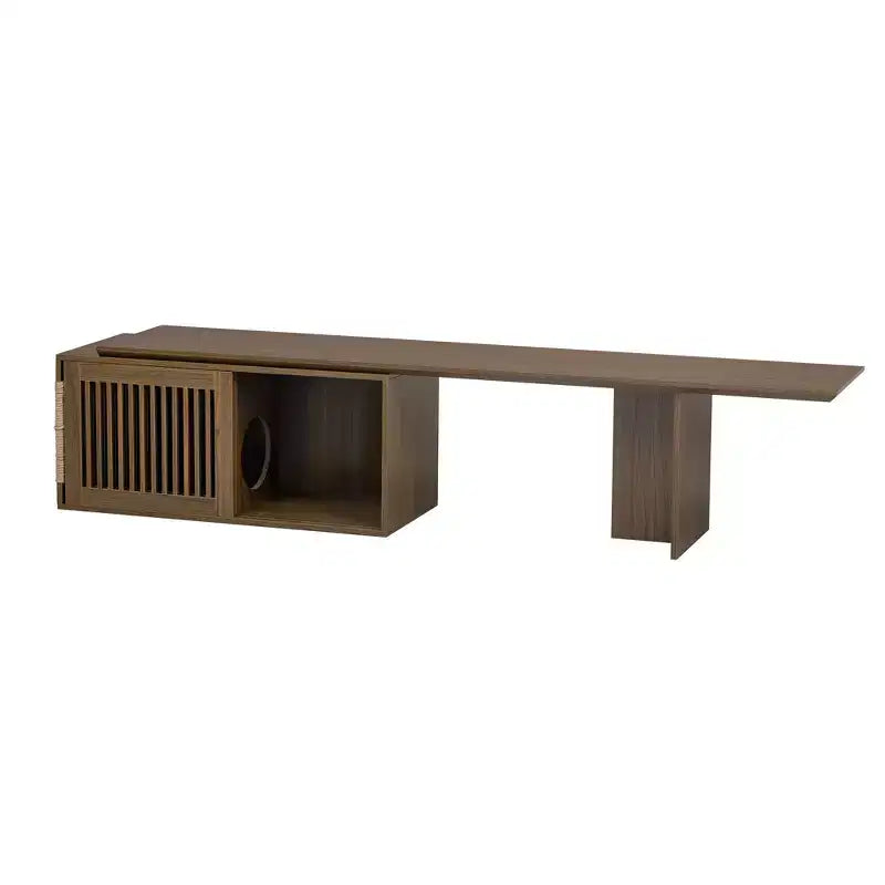 Meuble TV en noyer avec griffoir et rangement, extensible, pour téléviseurs jusqu'à 85 pouces