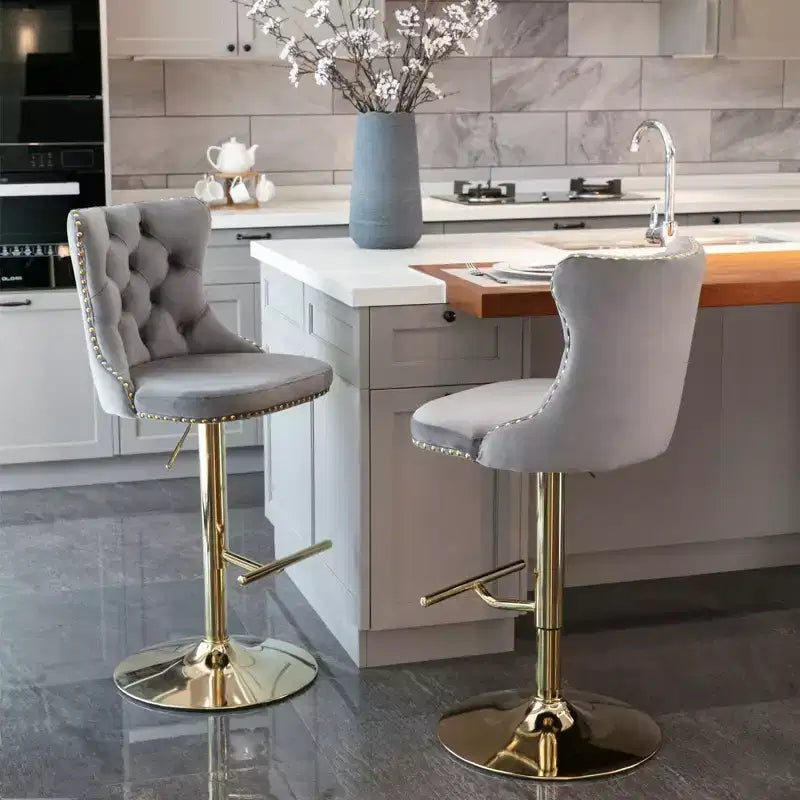 Tabouret de bar pivotant à dossier haut en velours beige / noir / gris, lot de 2