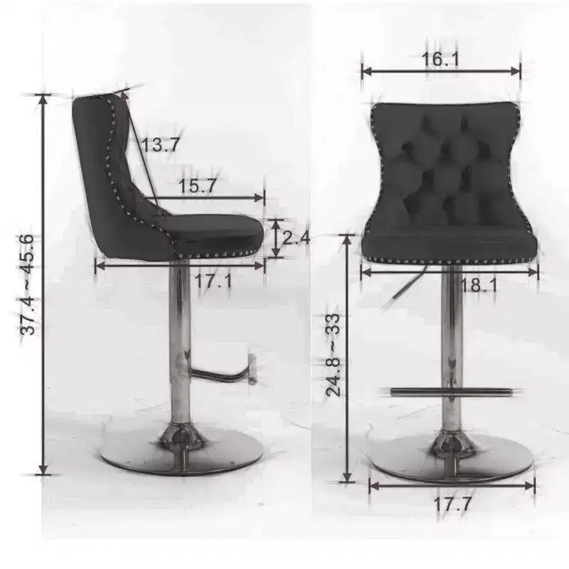 Tabouret de bar pivotant à dossier haut en velours beige / noir / gris, lot de 2