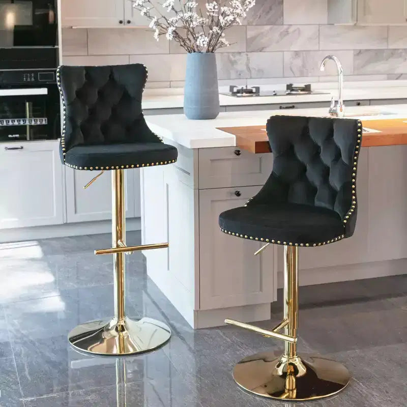 Tabouret de bar pivotant à dossier haut en velours beige / noir / gris, lot de 2