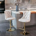 2-Piece 25-33 Inch Height-Adjustable Swivel Velvet Bar Stools Black Modern Upholstered Bar Stools with Gold Chair Legs