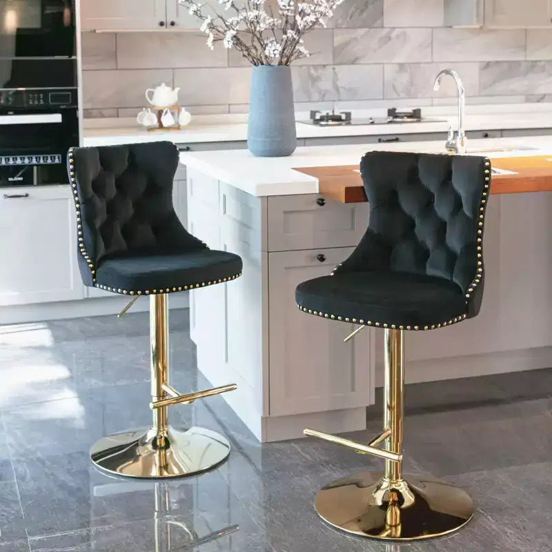 Tabouret de bar pivotant à dossier haut en velours beige / noir / gris, lot de 2
