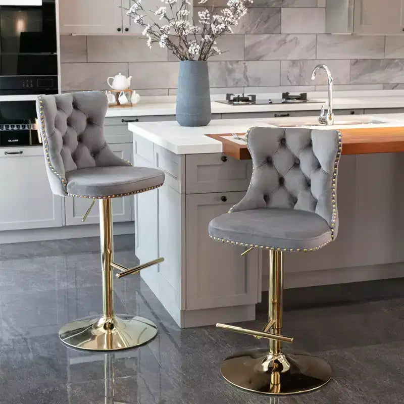 Tabouret de bar pivotant à dossier haut en velours beige / noir / gris, lot de 2