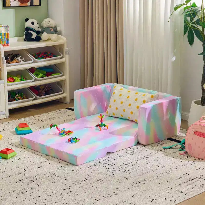 Canapé-lit pliable 2 en 1 pour enfant, 1 place, gris